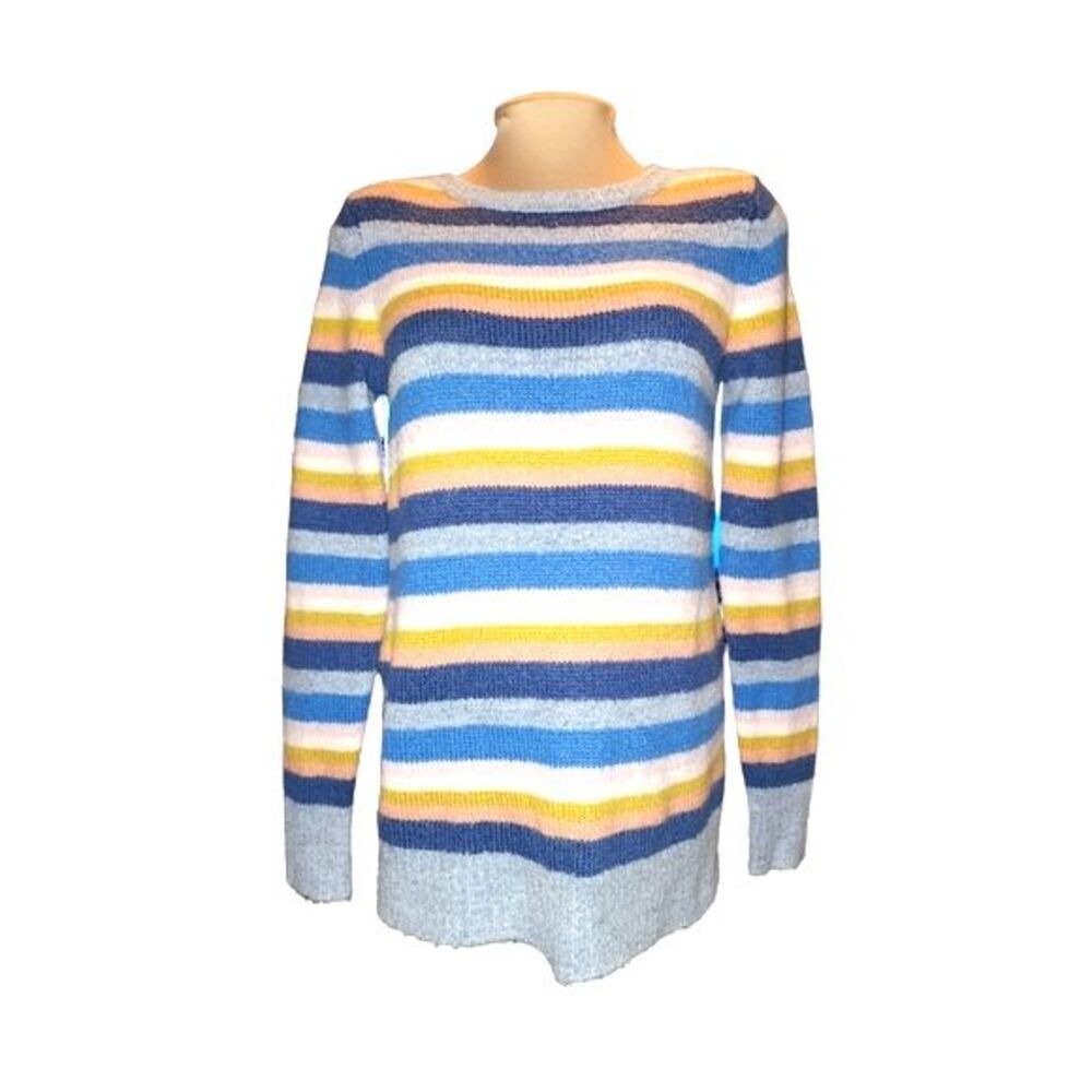 Loft Mohair & Wool Blend Blue & Pink Striped Crewneck Sweater Size M‎